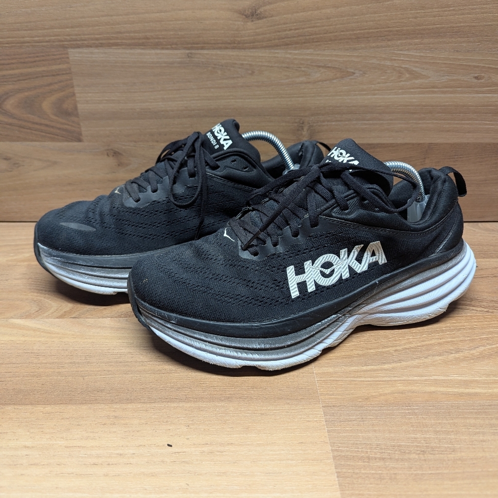 Hoka Bondi 8 Running Shoe Sneaker Men's 9.5 2E Black White 1127953BWHT